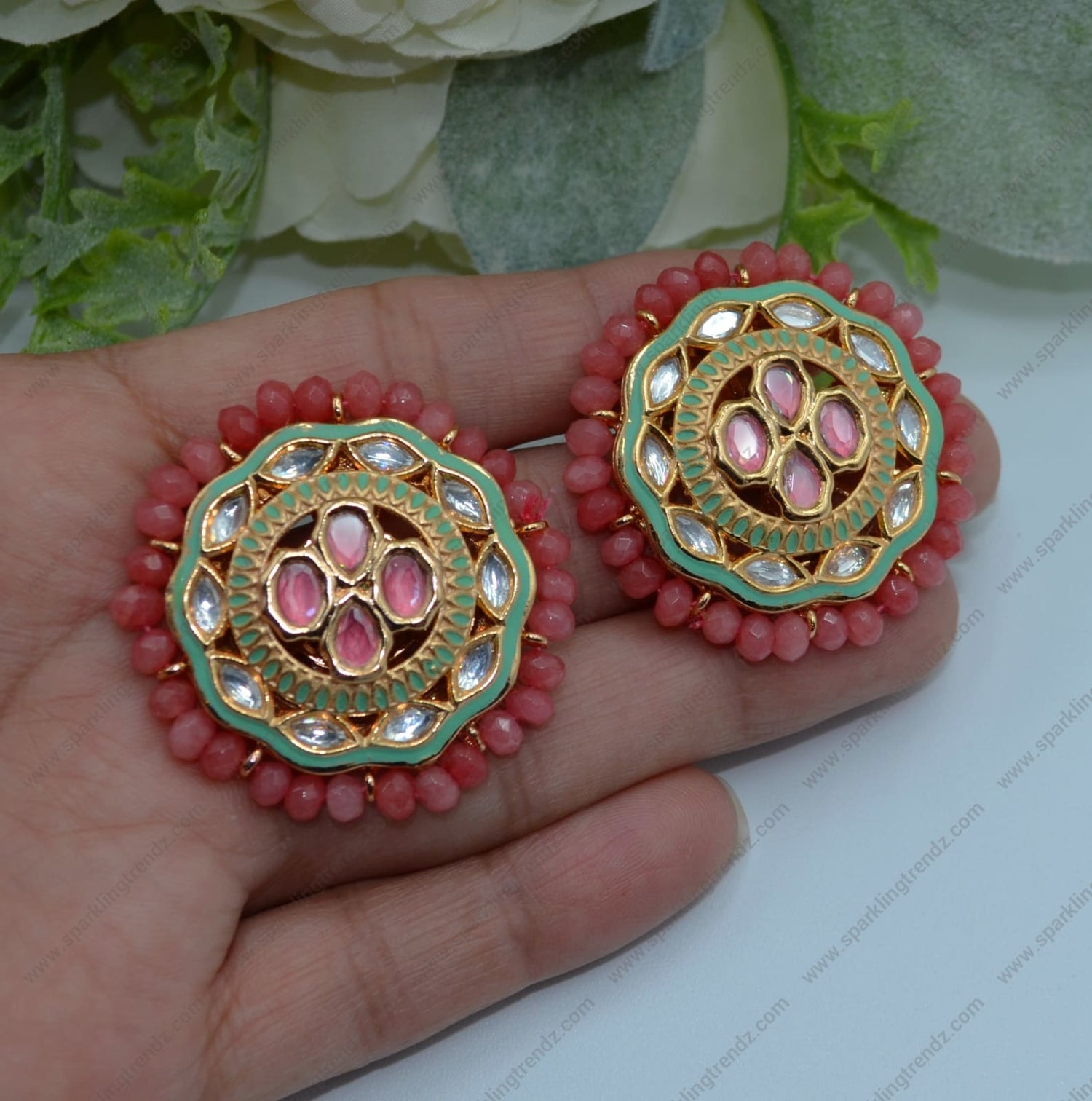 Meenakari Uncut Kundan Oversized Studs Earrings