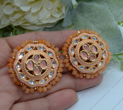 Meenakari Uncut Kundan Oversized Studs Earrings