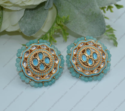 Meenakari Uncut Kundan Oversized Studs Earrings