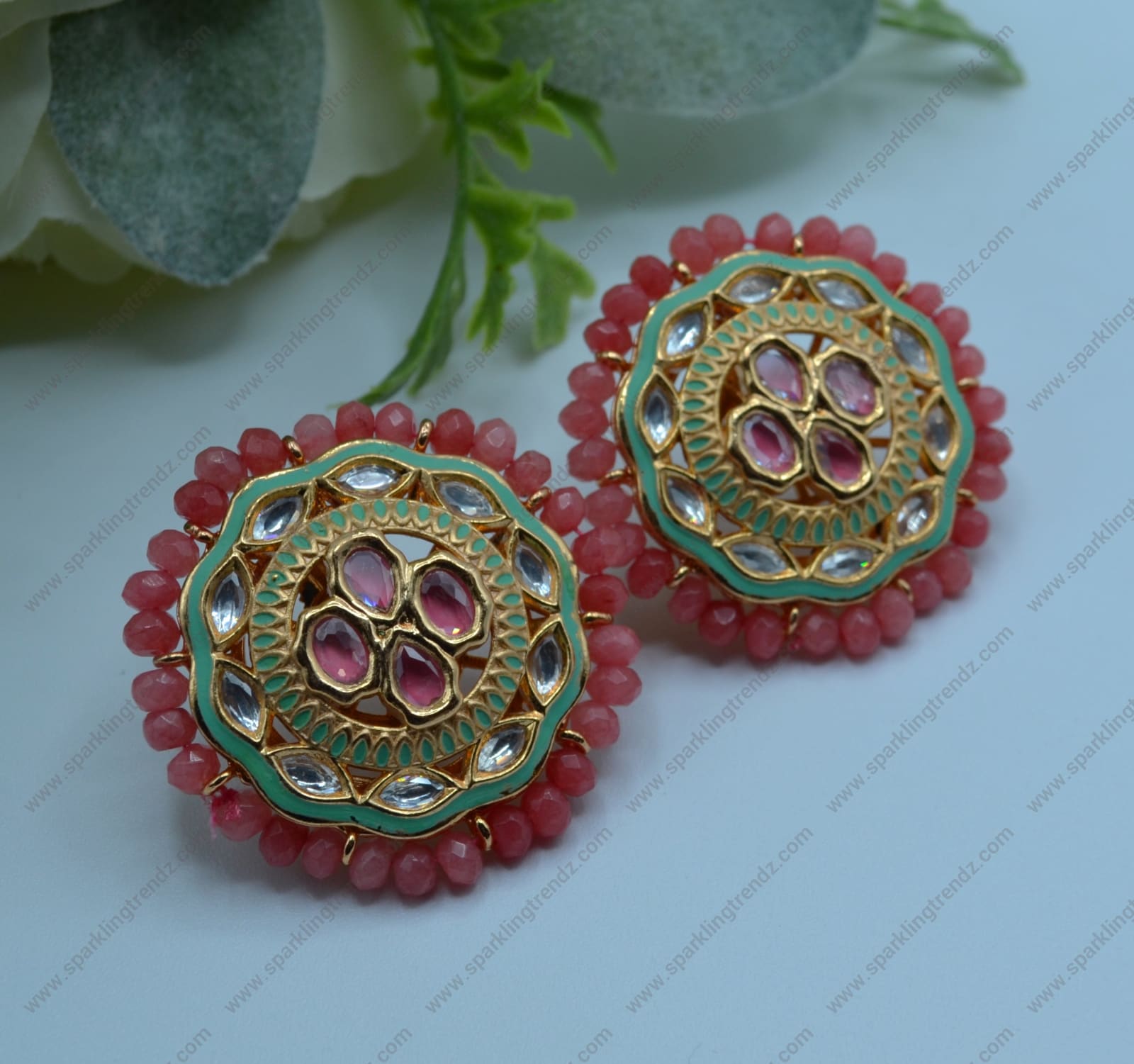 Meenakari Uncut Kundan Oversized Studs Pastel Multi Earrings