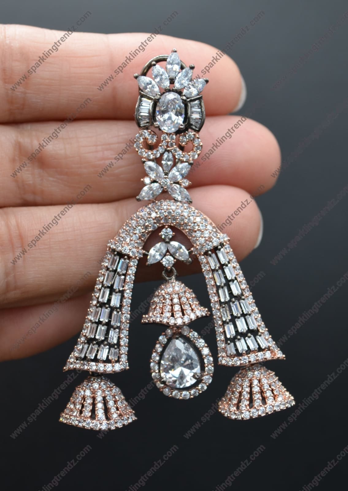 Naira Rhinestone Embellished Cz Half Jhumki Earrings