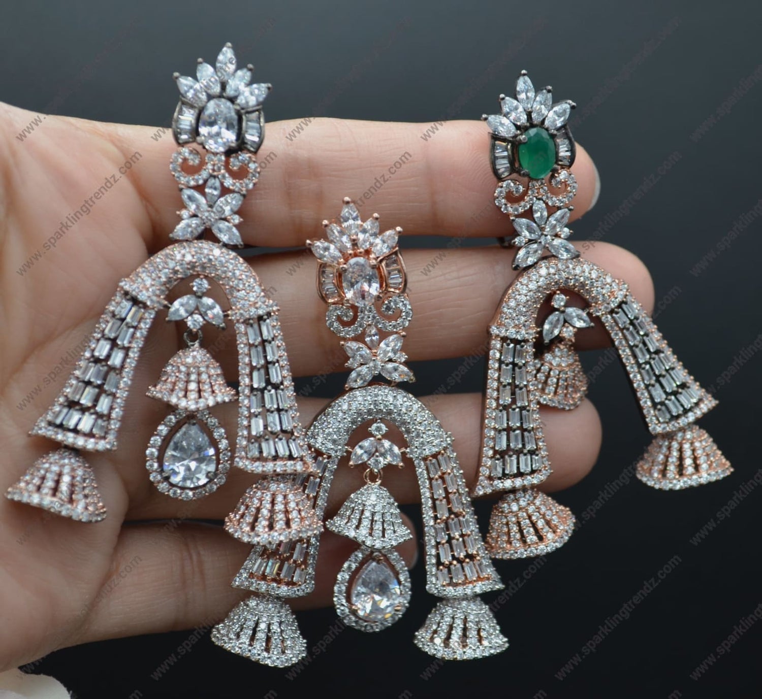 Naira Rhinestone Embellished Cz Half Jhumki Earrings