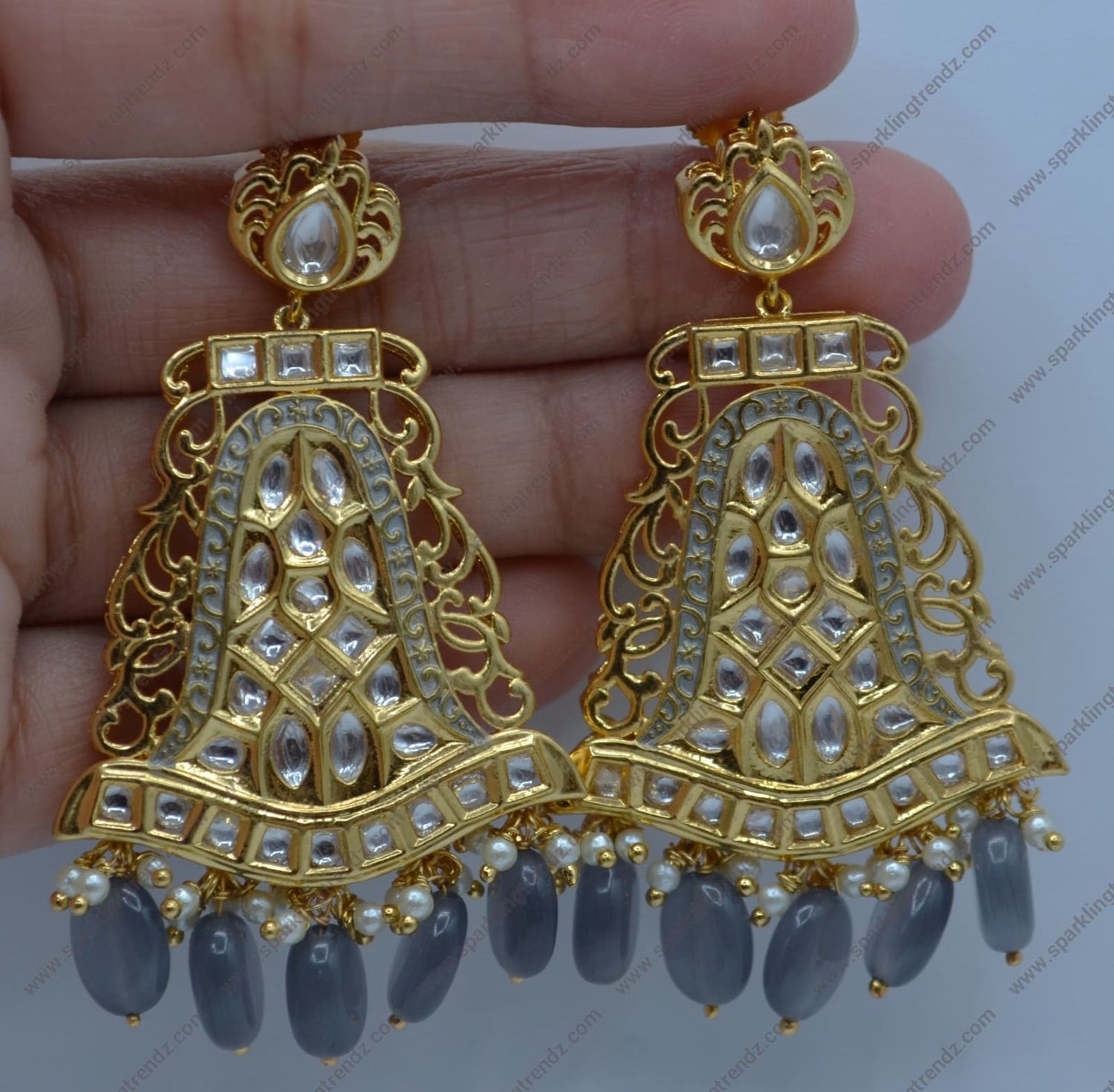 Nawabi Uncut Kundan Meenakari Statement Earrings