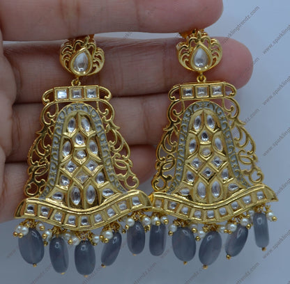 Nawabi Uncut Kundan Meenakari Statement Earrings