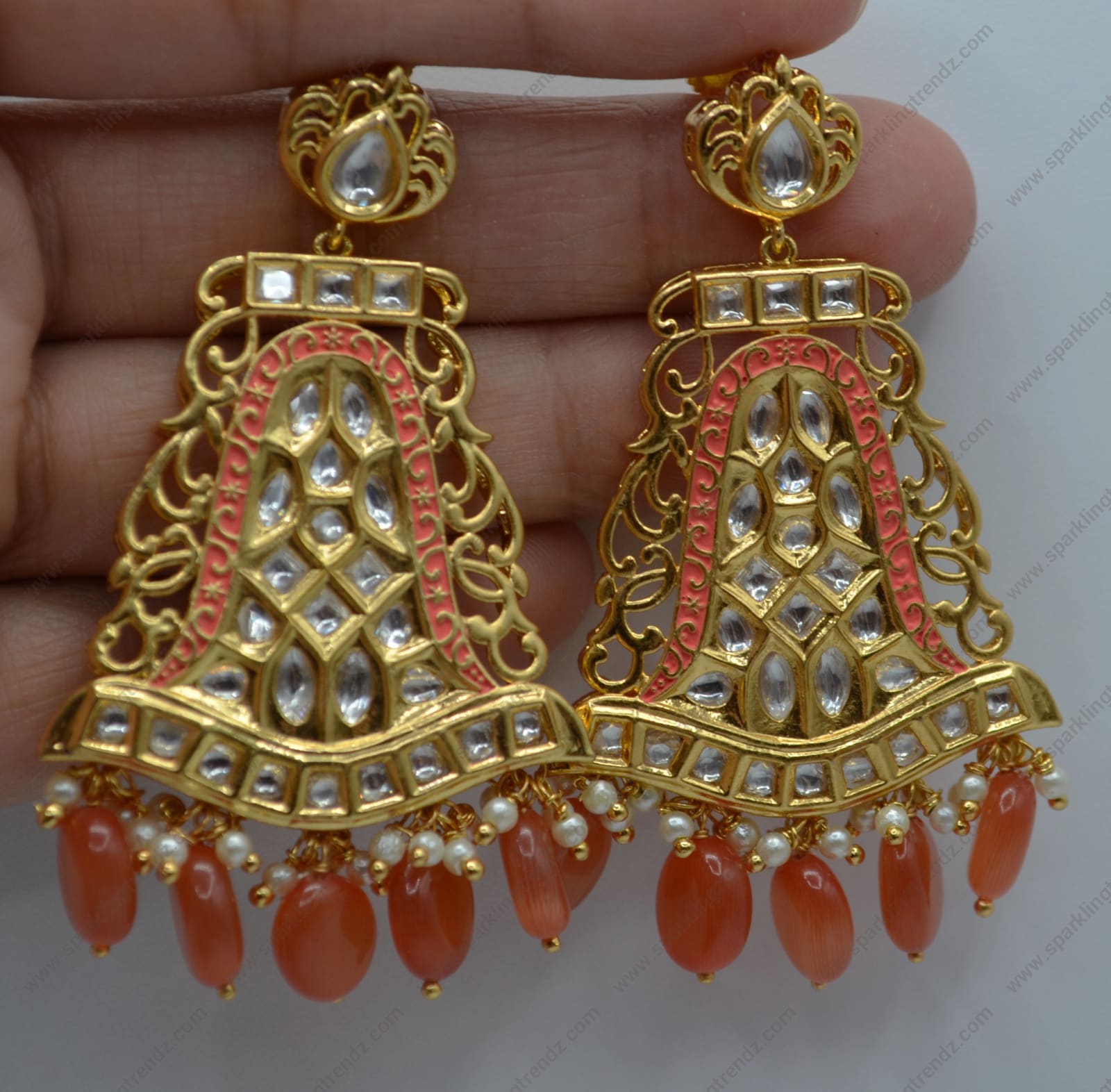 Nawabi Uncut Kundan Meenakari Statement Earrings