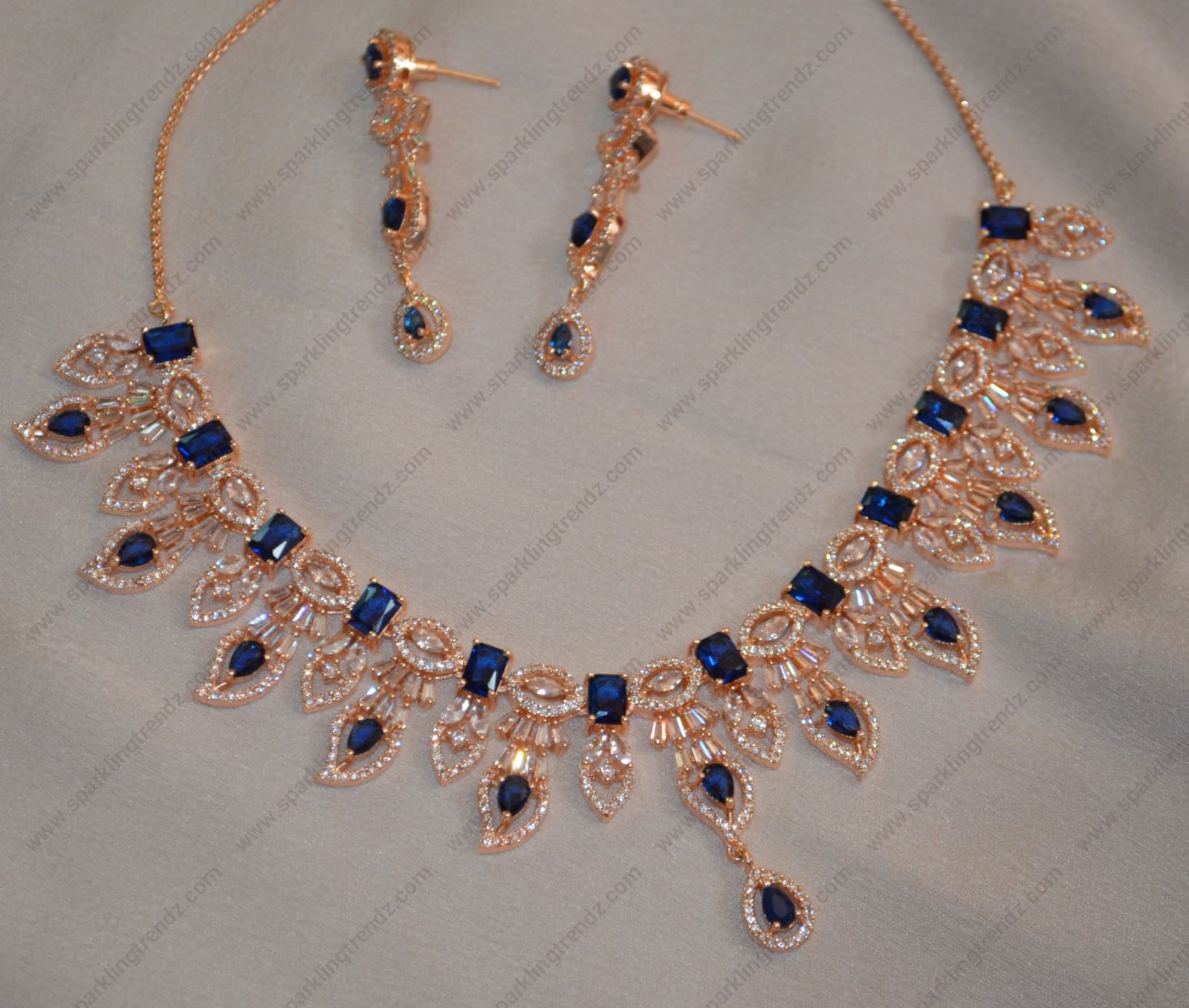 Ruhi Cz Studded Leaf Shape Necklace Set Necklaces