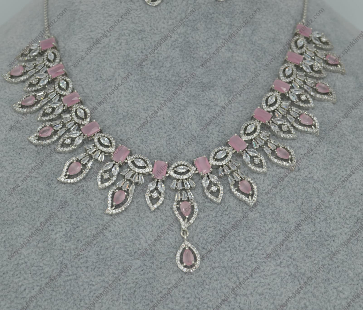 Ruhi Cz Studded Leaf Shape Necklace Set Necklaces