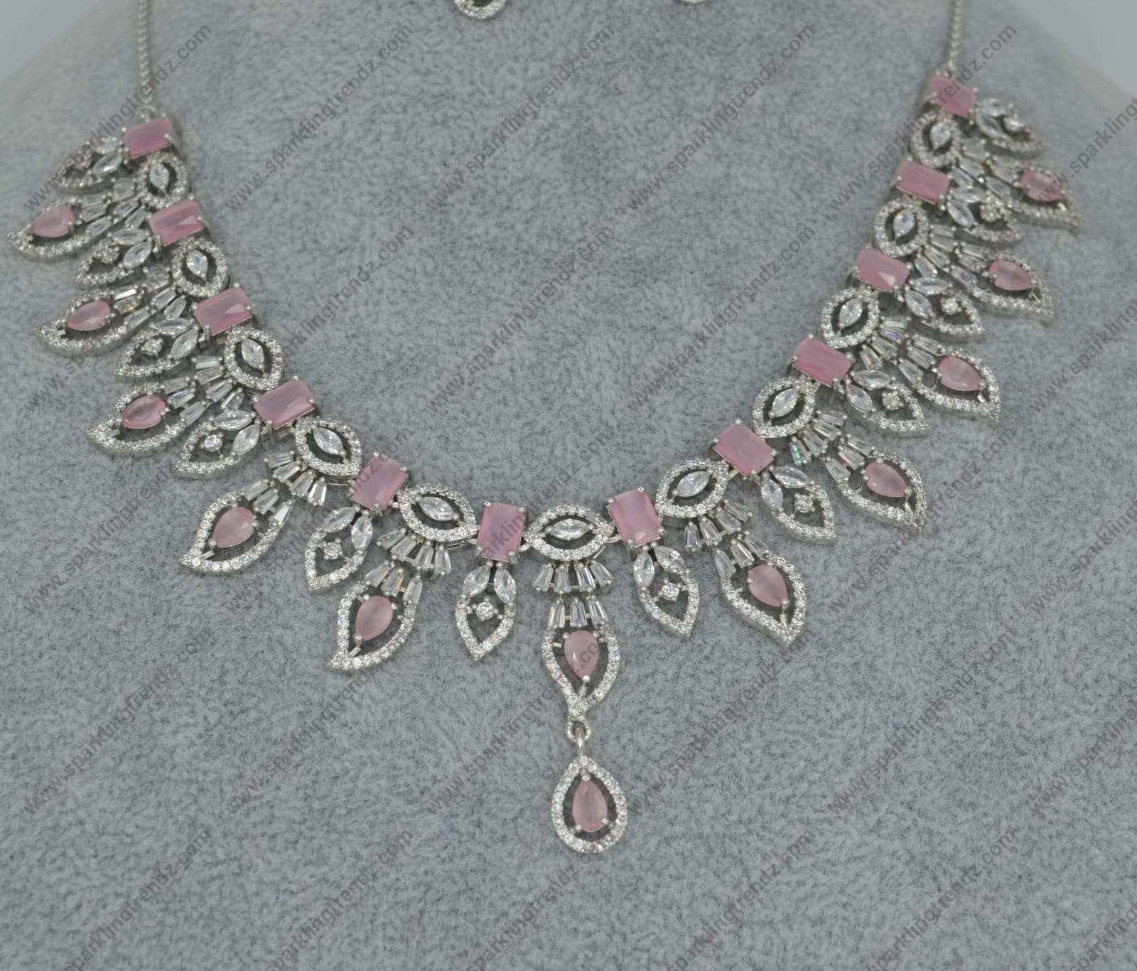 Ruhi Cz Studded Leaf Shape Necklace Set Necklaces