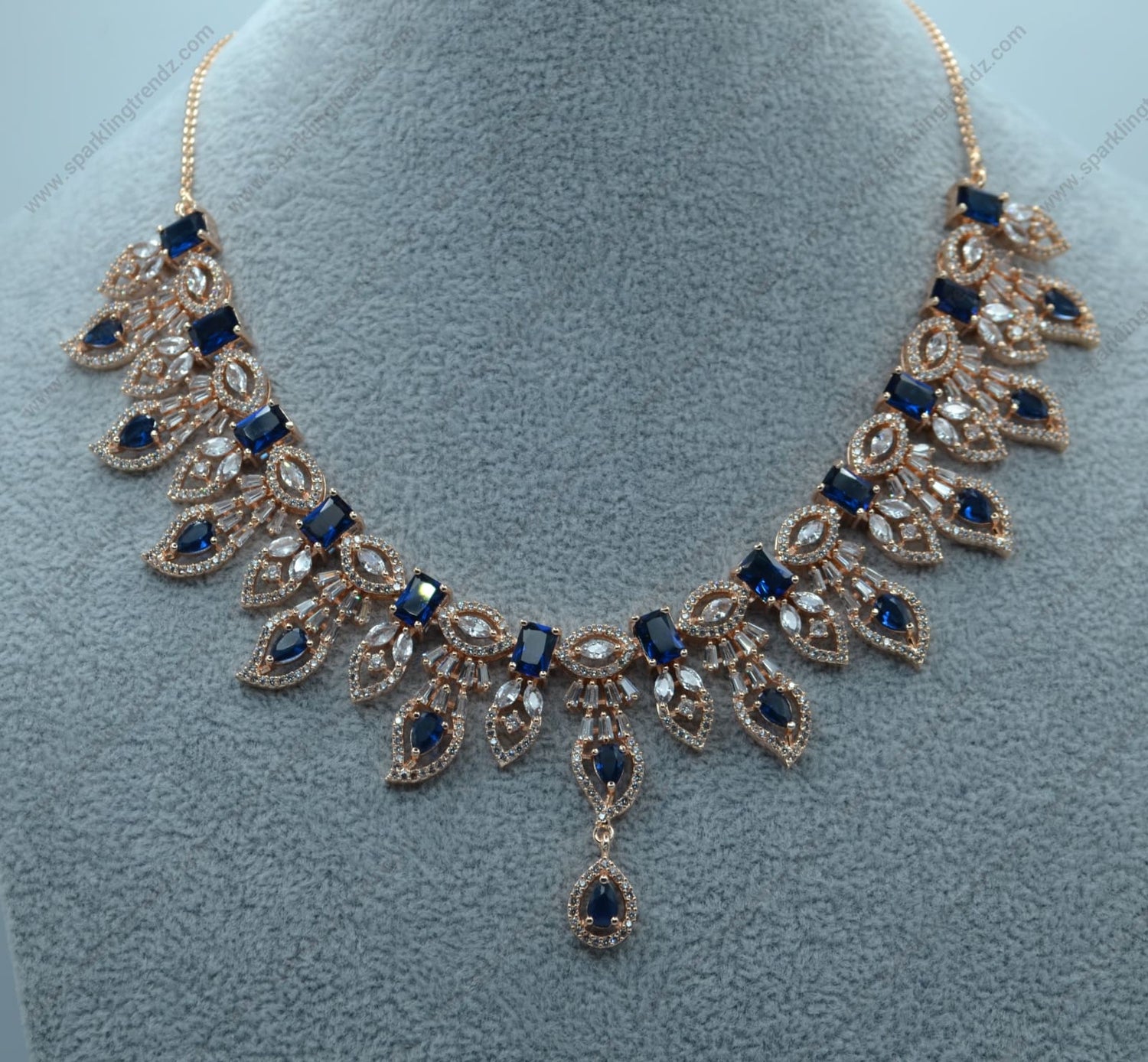 Ruhi Cz Studded Leaf Shape Necklace Set Necklaces