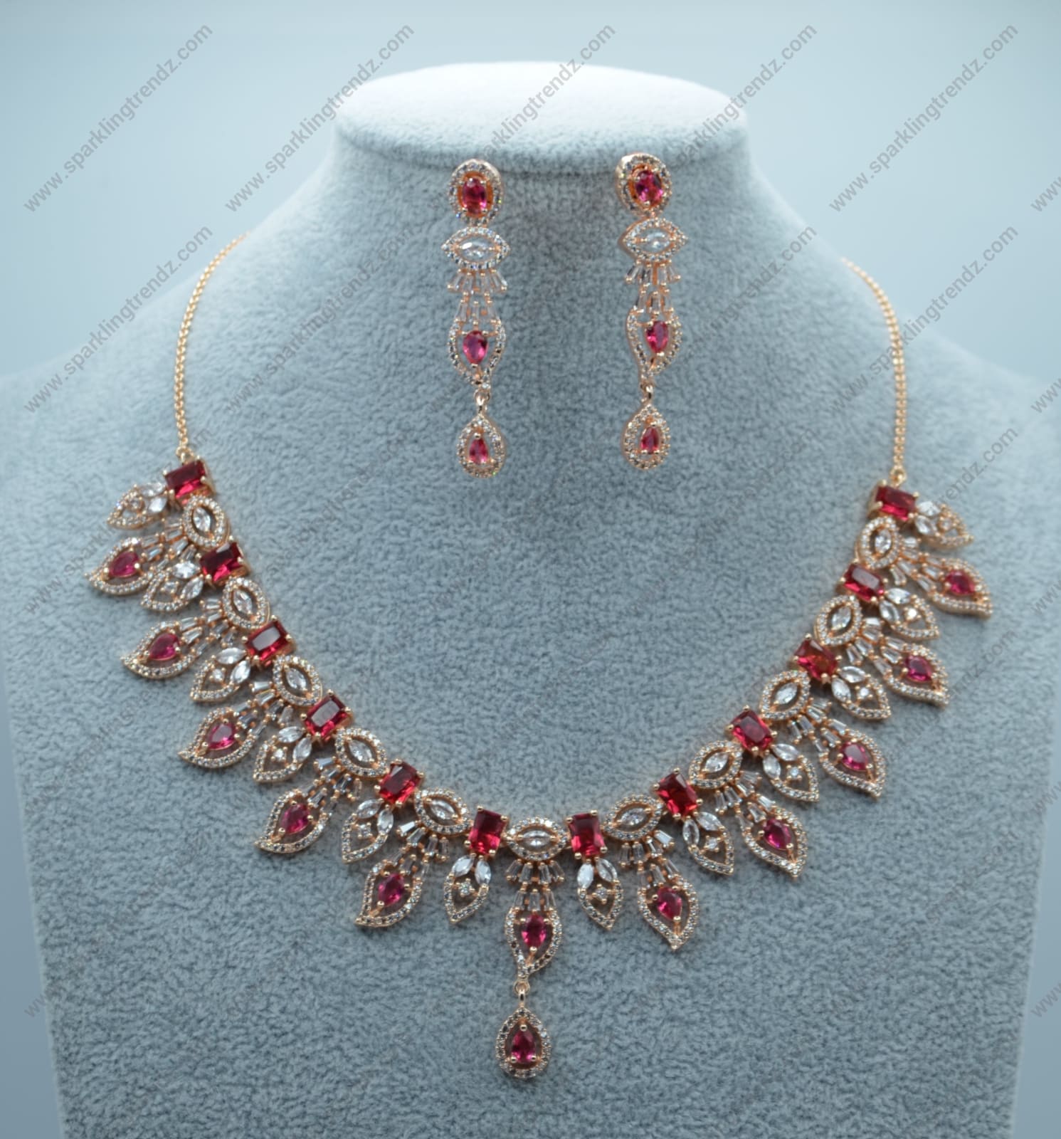 Ruhi Cz Studded Leaf Shape Necklace Set Necklaces