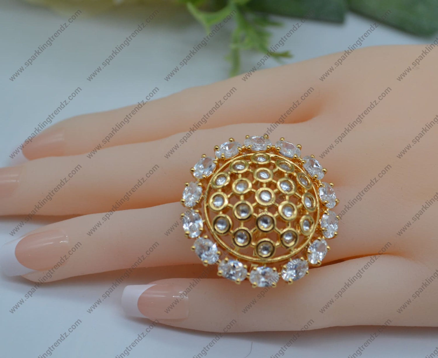 Tyaani Inspired Kundan Adjustable Ring White Rings