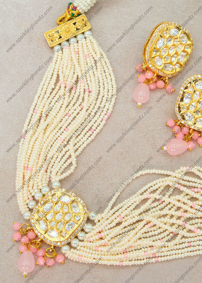 Tyaani Inspired Kundan Choker Set Pink Necklaces