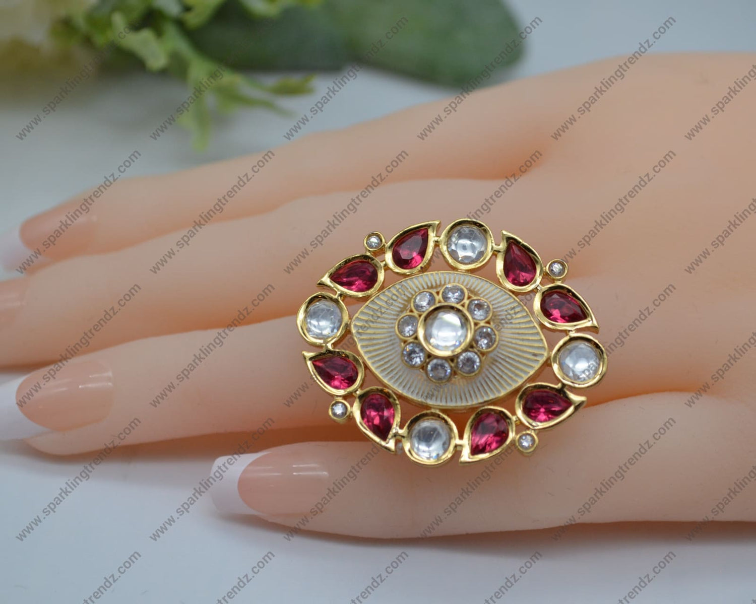 Uncut Foiled Kundan Adjustable Ring Ruby Rings