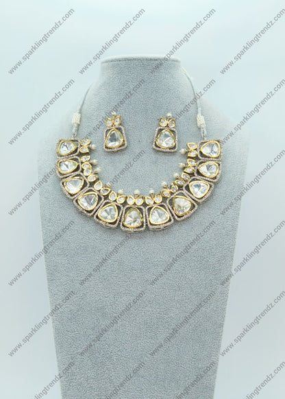 Uncut Polki Kundan Ad Studded Necklace Set Necklaces